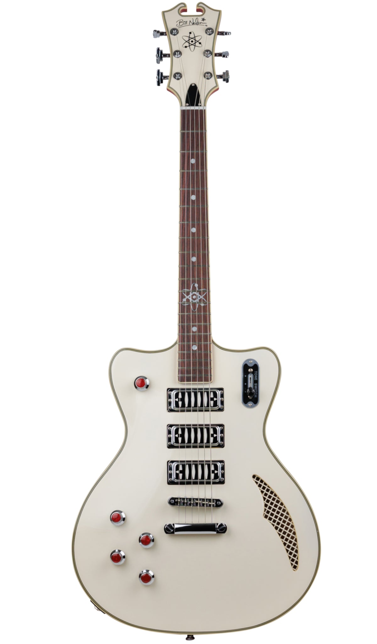 Eastwood Guitars Bill Nelson Astroluxe Cadet Vintage Cream and Fiesta Red LH #color_vintage-cream-and-fiesta-red