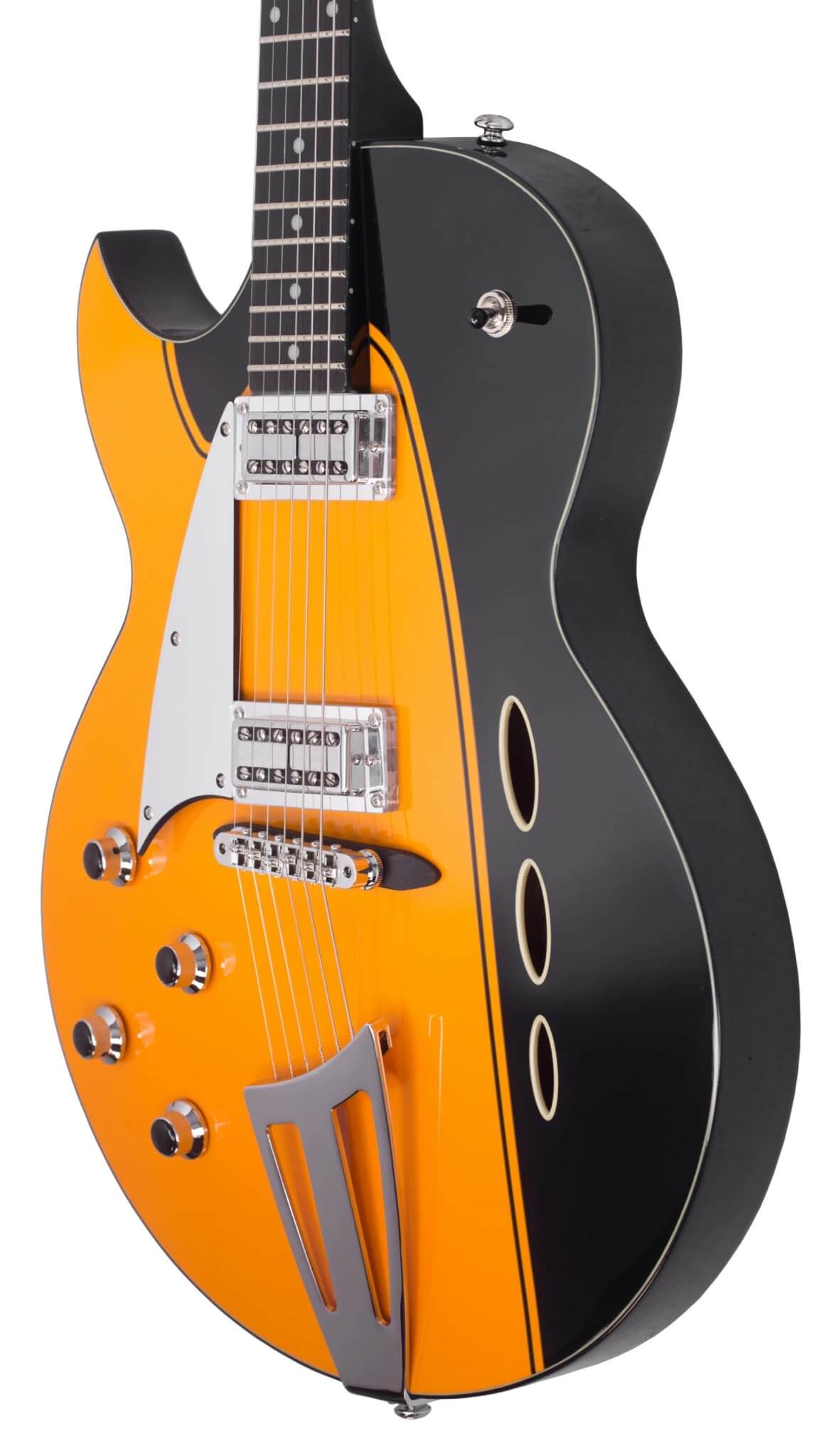 Eastwood Guitars Backlund Rockerbox II LH Orange Player POV #color_orange